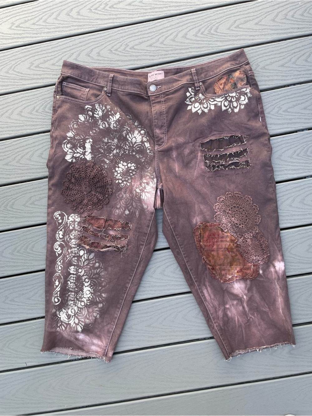 Handcrafted Plum Crop Pants Plus size 26 Upcycled Distressed Frayed Lane Bryant